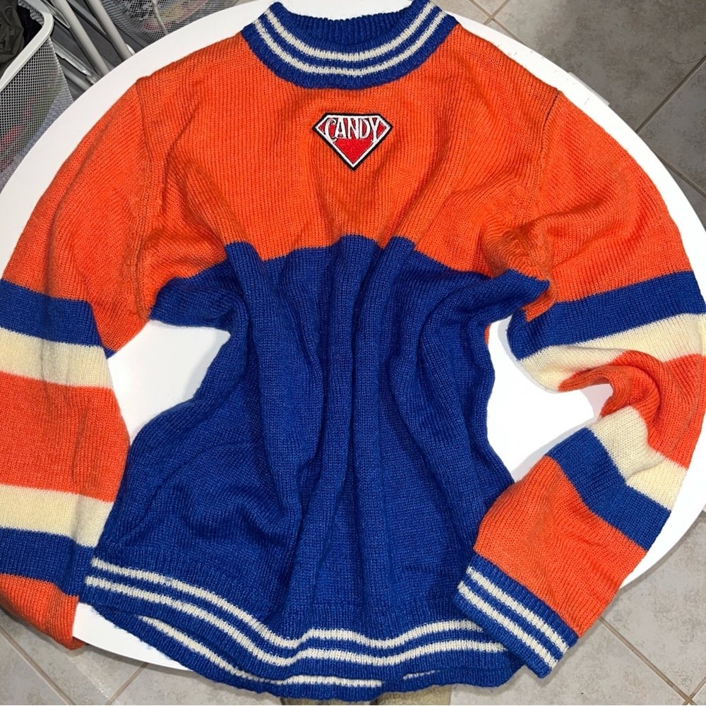 Orange and blue CANDY sweater